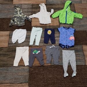 Baby boys size newborn winter clothing bundle of 11, pants, jackets